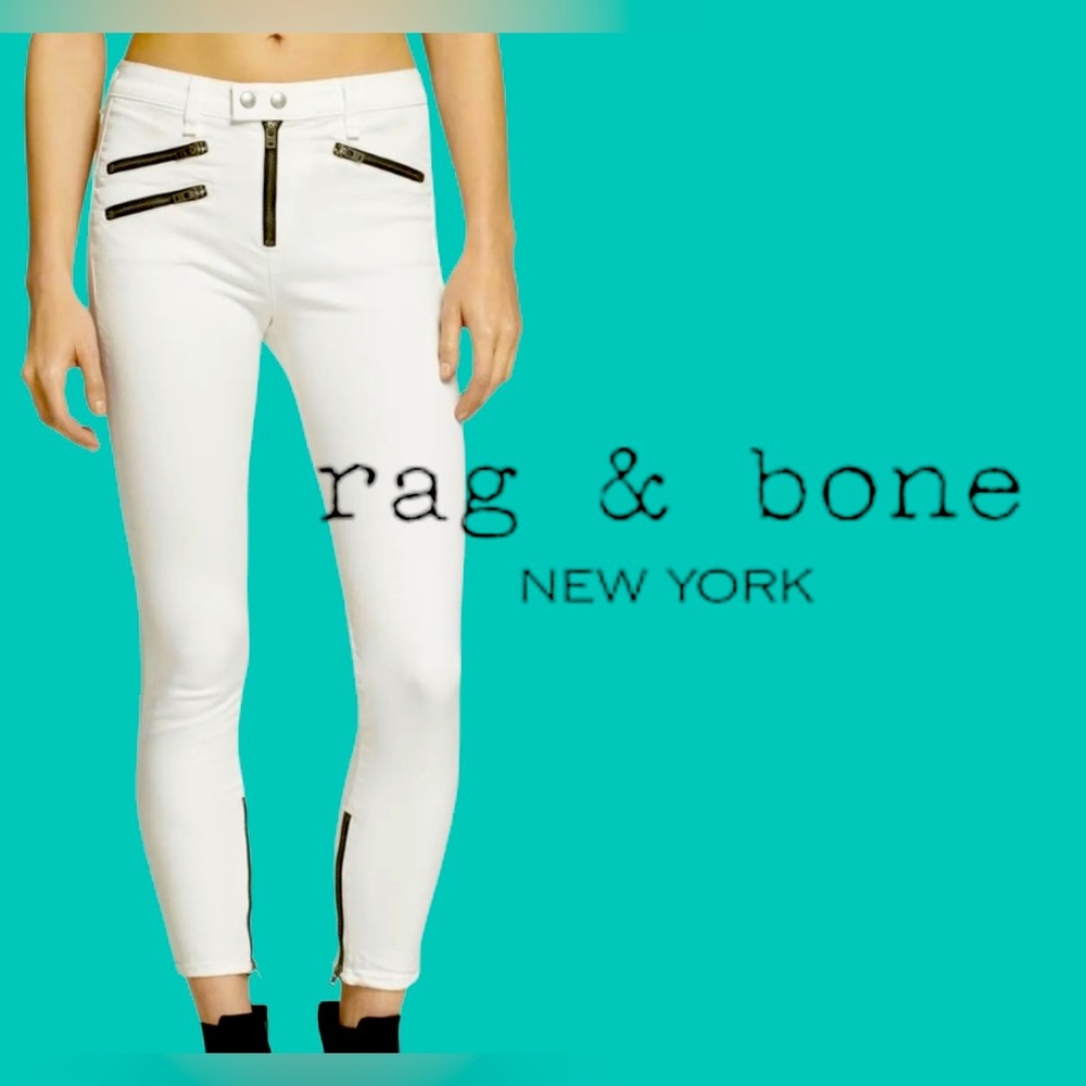 Rag & Bone High Rise Biker Jean in White. Size 28👖🏍